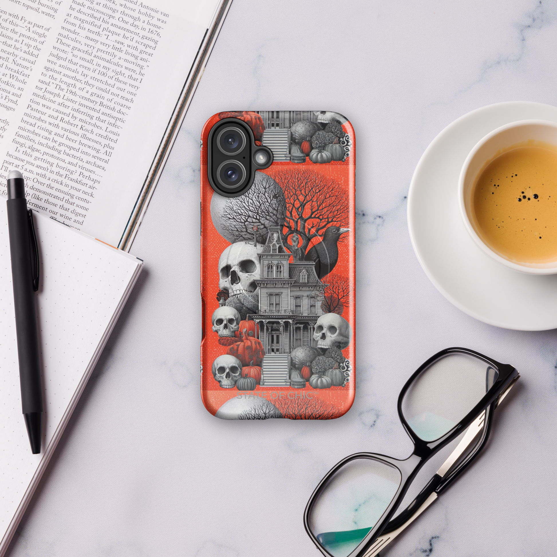 👻 Haunted House iPhone Case | MagSafe® Tough Cover with Creepy Tree, Cat & Pumpkins (14, 15, 16, 17)