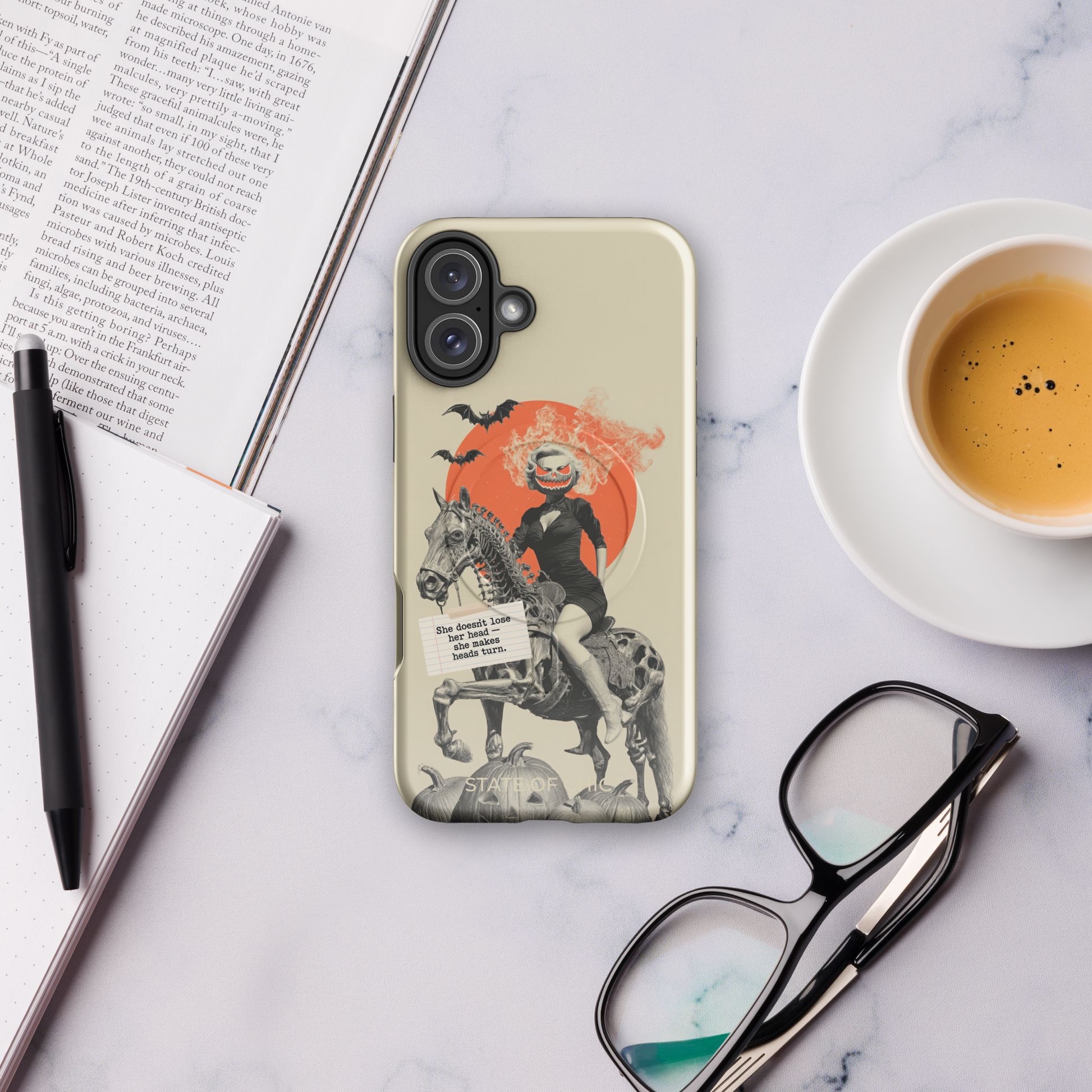 🎃🐎 Pin-Up Headless Horsewoman iPhone Case | Vintage 1950s Spooky Chic MagSafe® Tough Cover (14–17)