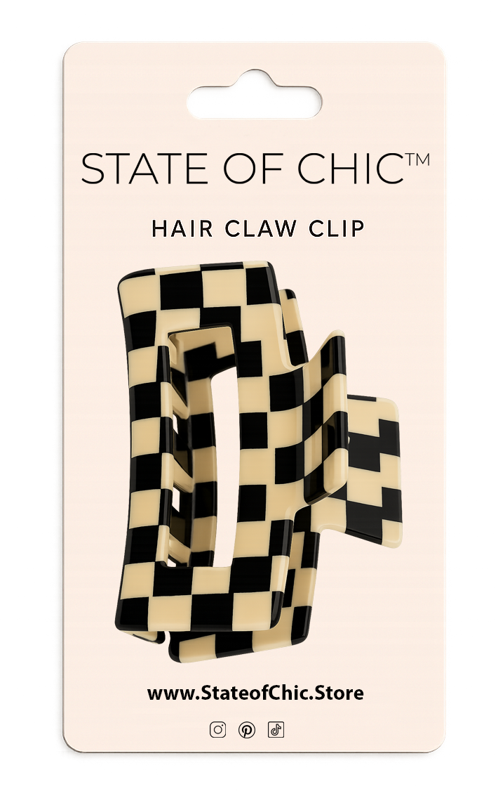 Checker Claws Tortoise Barrettes Claw Clips for Women'S Hair - Acetate Material, Classic Lattice Pattern, No-Slip Grip, Square Hair Claw Clips, Wide Occasion, Large Hair Accessories for Girls