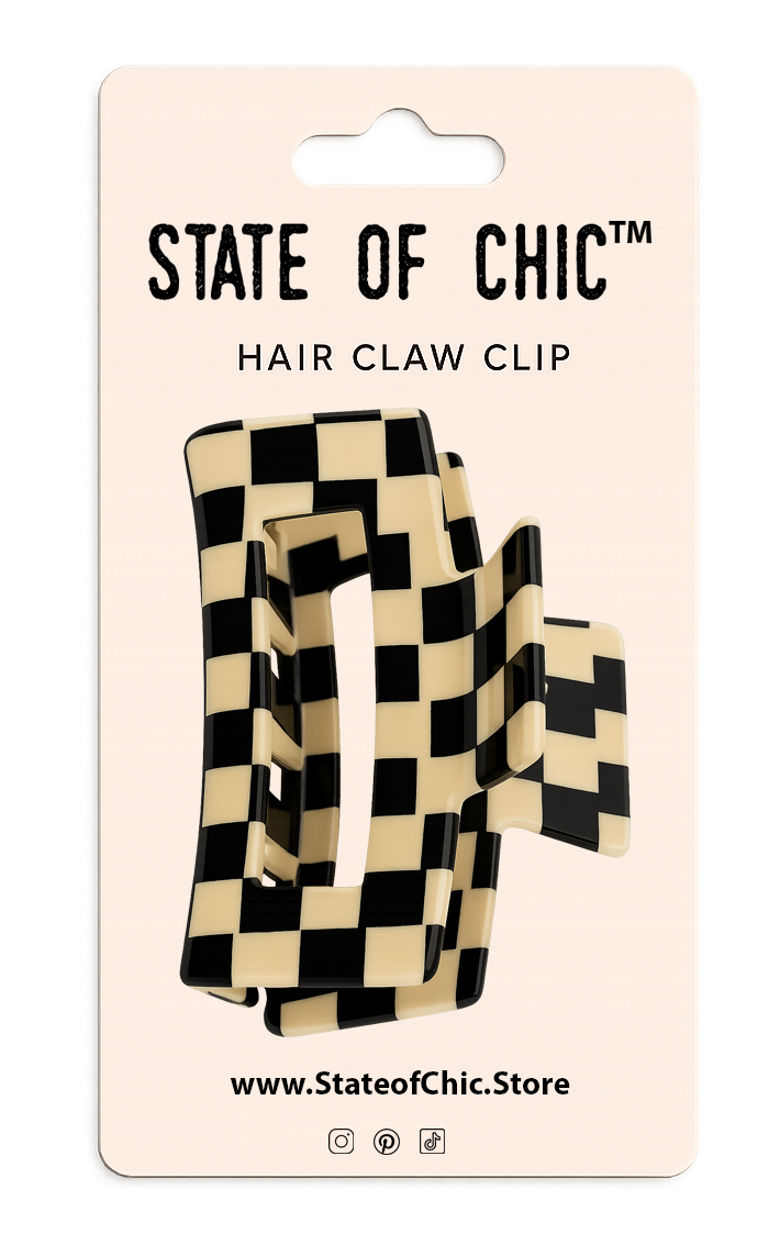 Checker Claws Tortoise Barrettes Claw Clips for Women'S Hair - Acetate Material, Classic Lattice Pattern, No-Slip Grip, Square Hair Claw Clips, Wide Occasion, Large Hair Accessories for Girls