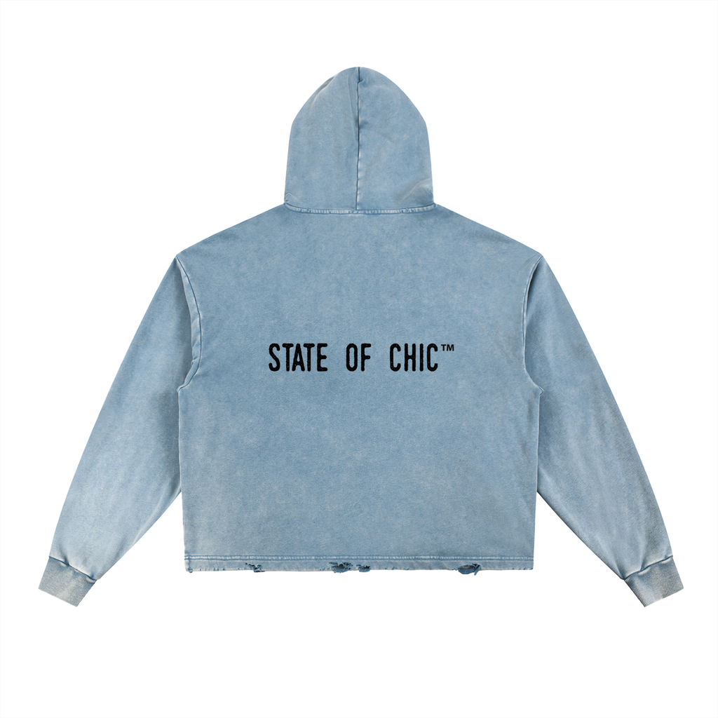 Unisex Vintage Washed Frayed-Hem Hoodie