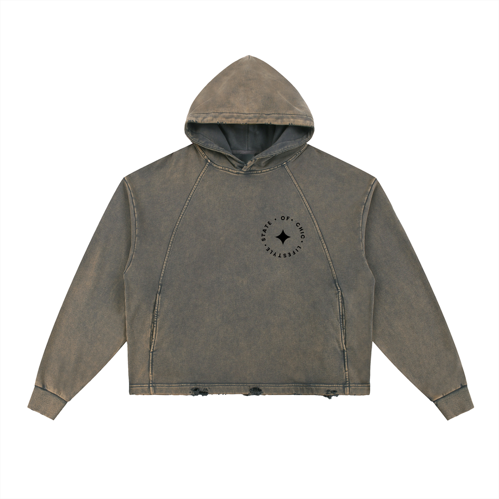Unisex Vintage Washed Frayed-Hem Hoodie