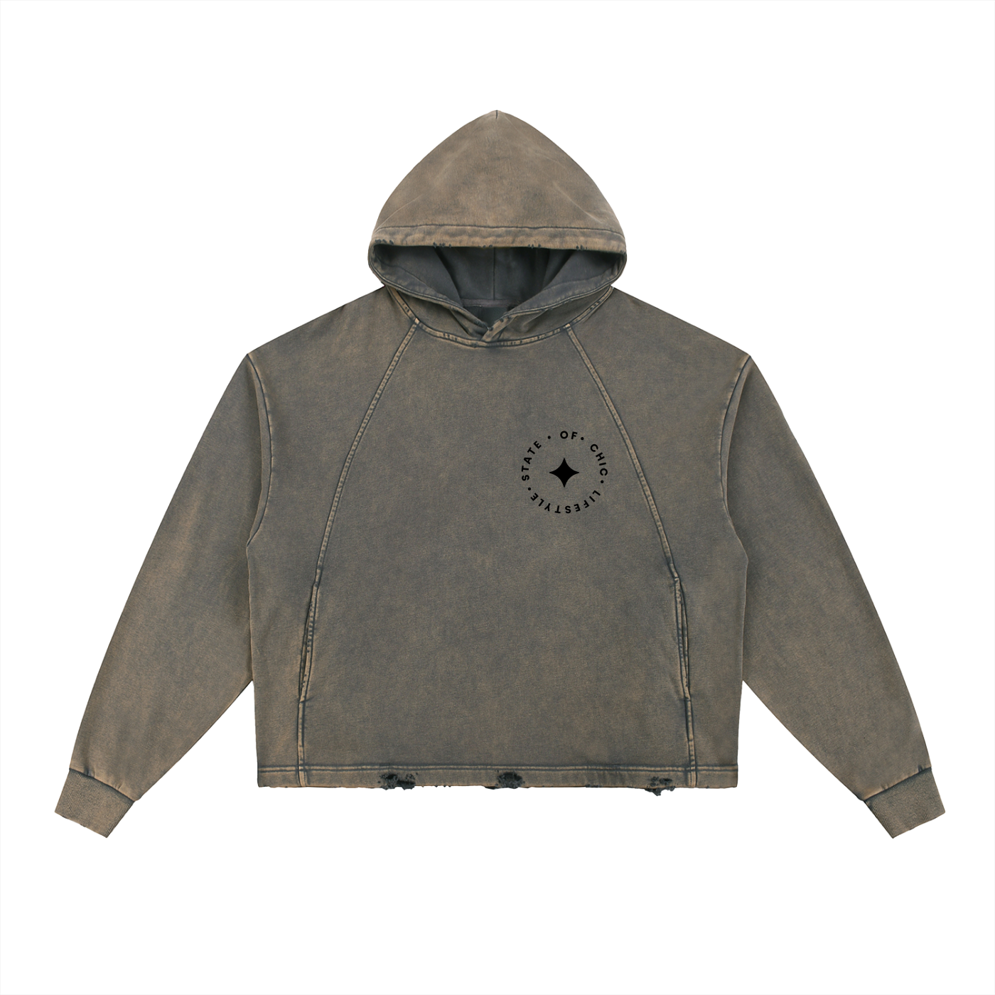 Unisex Vintage Washed Frayed-Hem Hoodie