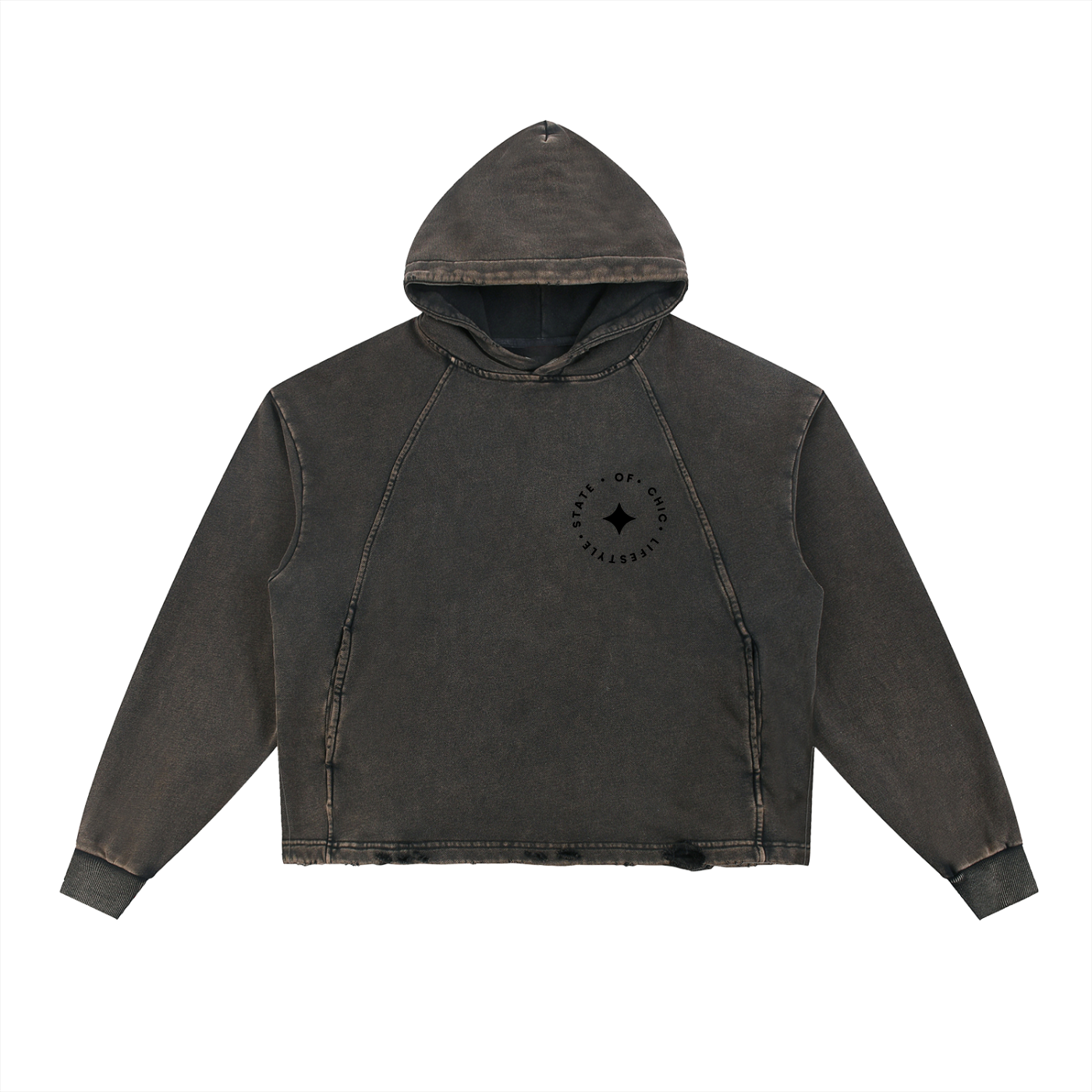 Unisex Vintage Washed Frayed-Hem Hoodie
