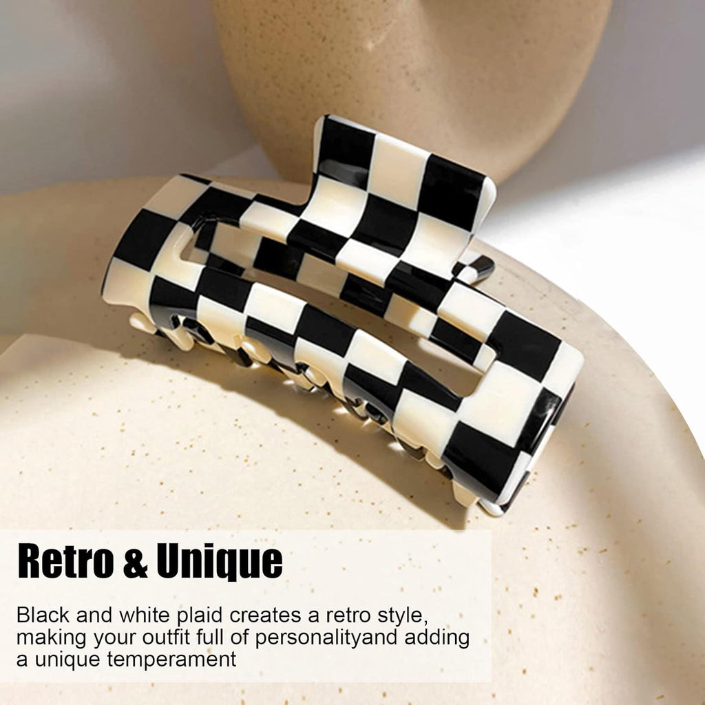 Checker Claws Tortoise Barrettes Claw Clips for Women'S Hair - Acetate Material, Classic Lattice Pattern, No-Slip Grip, Square Hair Claw Clips, Wide Occasion, Large Hair Accessories for Girls