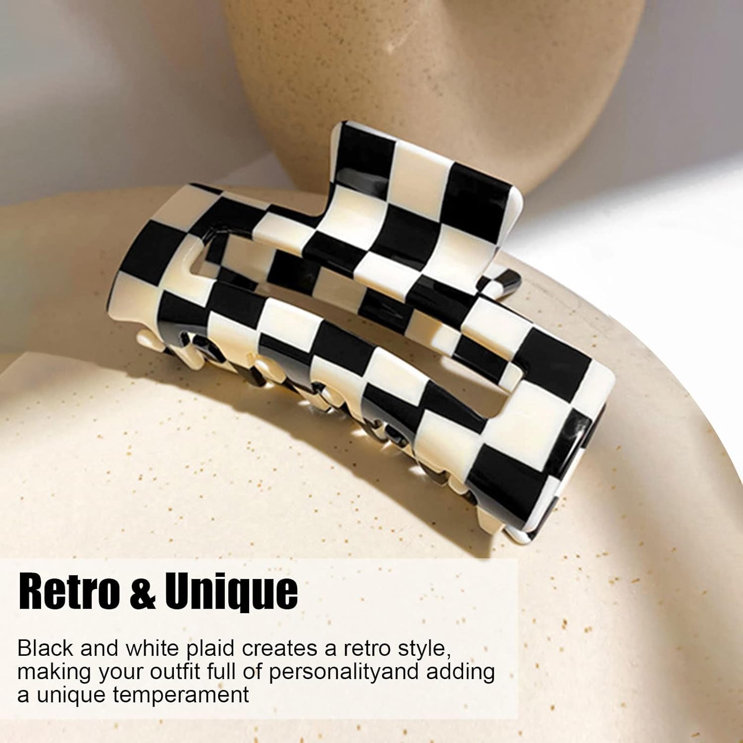 Checker Claws Tortoise Barrettes Claw Clips for Women'S Hair - Acetate Material, Classic Lattice Pattern, No-Slip Grip, Square Hair Claw Clips, Wide Occasion, Large Hair Accessories for Girls