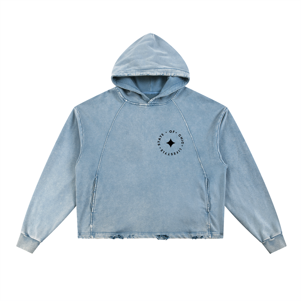 Unisex Vintage Washed Frayed-Hem Hoodie