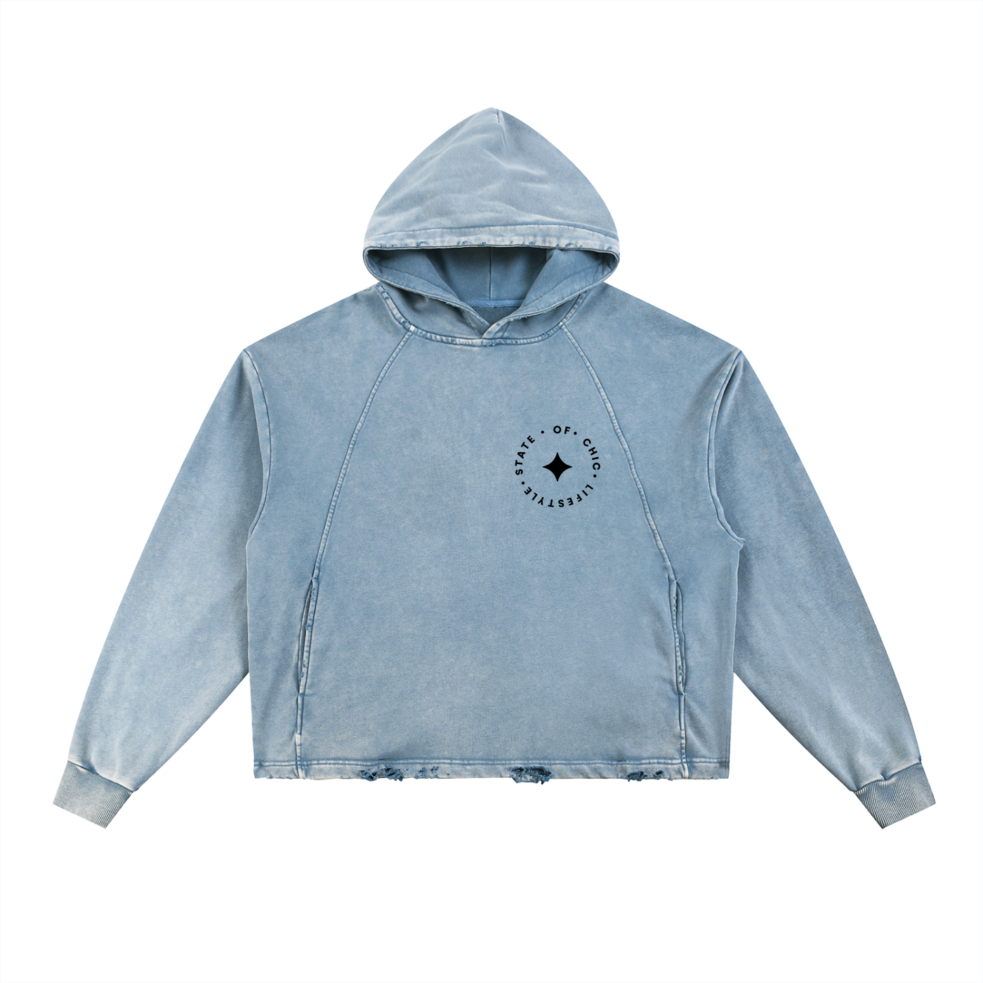 Unisex Vintage Washed Frayed-Hem Hoodie