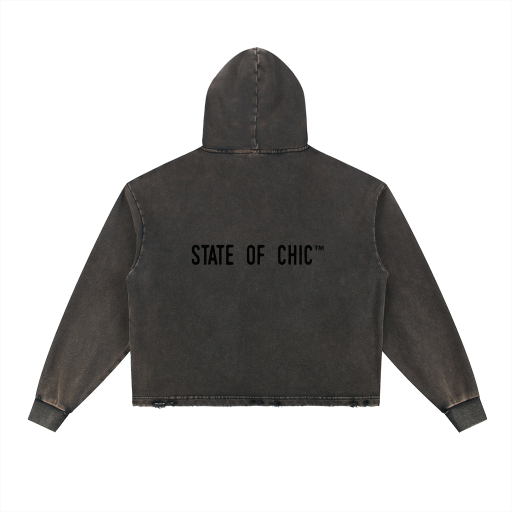 Unisex Vintage Washed Frayed-Hem Hoodie