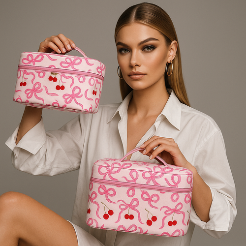 Chic Cherry Bowtiful Travel Cosmetic Case with Convenient Handle