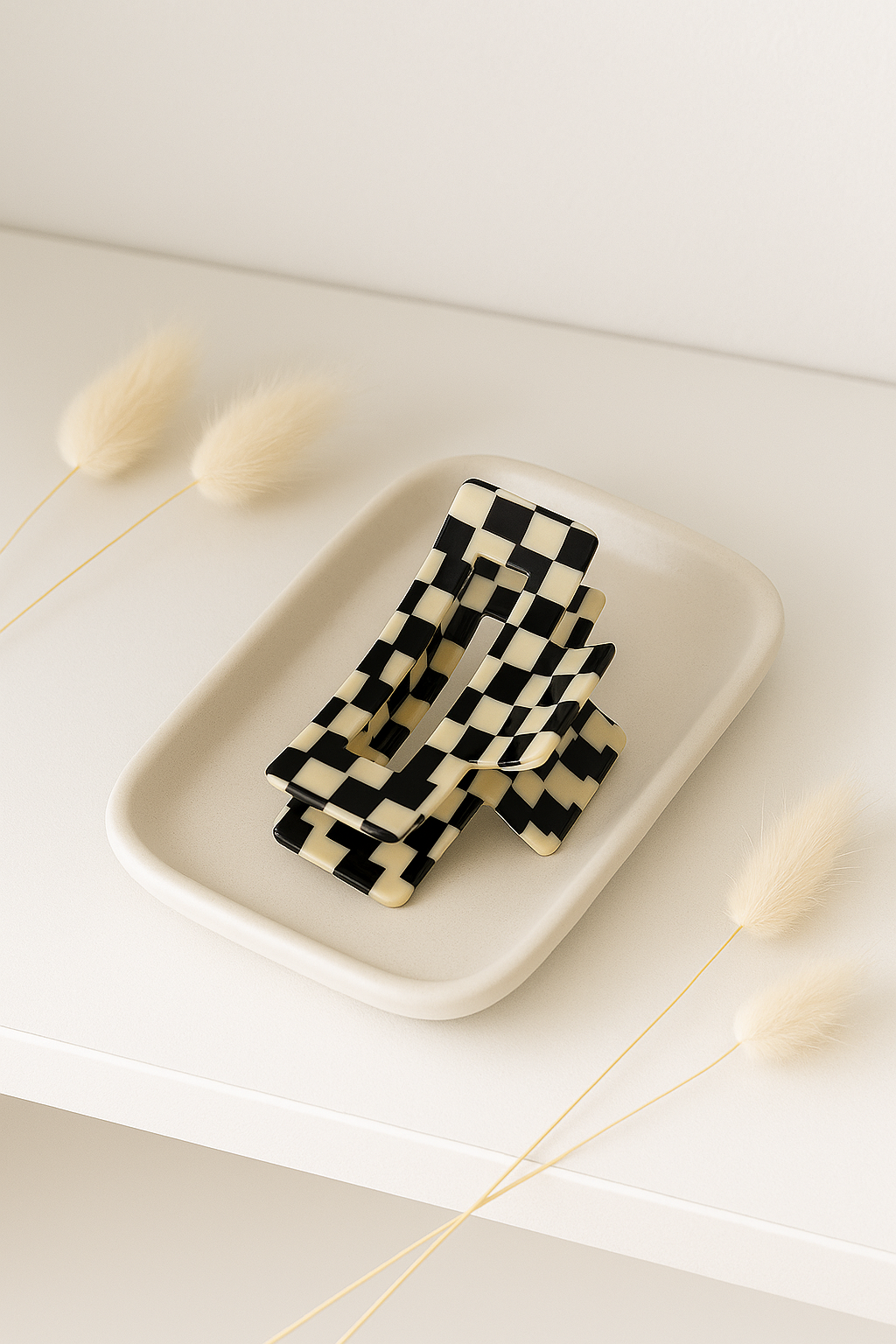 Checker Claws Tortoise Barrettes Claw Clips for Women'S Hair - Acetate Material, Classic Lattice Pattern, No-Slip Grip, Square Hair Claw Clips, Wide Occasion, Large Hair Accessories for Girls