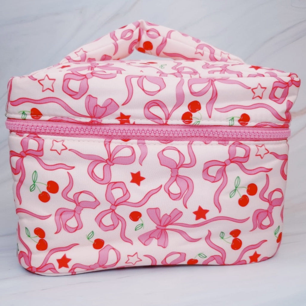 Chic Cherry Bowtiful Travel Cosmetic Case with Convenient Handle