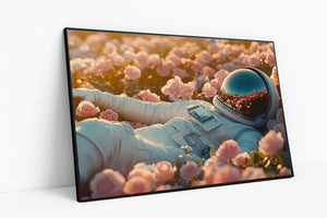 🚀 Astronaut in Bloom | Surreal Space & Floral Art Print