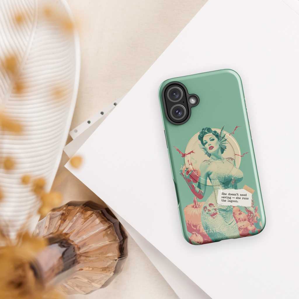 🧟‍♀️🌊 Pin-Up Lagoon Siren iPhone Case | Vintage 1950s Spooky Chic MagSafe® Tough Cover (14–17)