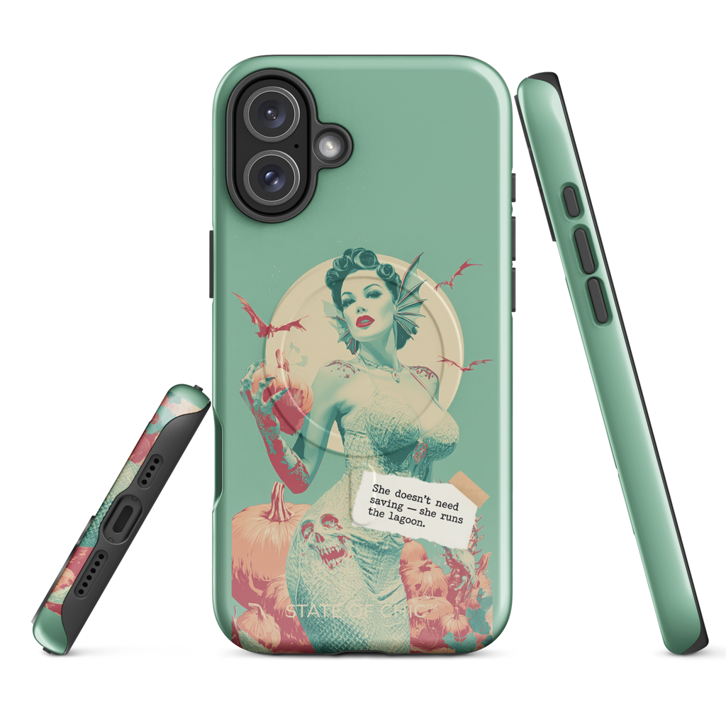 🧟‍♀️🌊 Pin-Up Lagoon Siren iPhone Case | Vintage 1950s Spooky Chic MagSafe® Tough Cover (14–17)