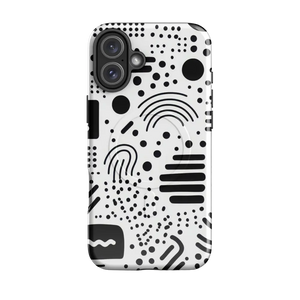 Front view of black and white artistic MagSafe iPhone case