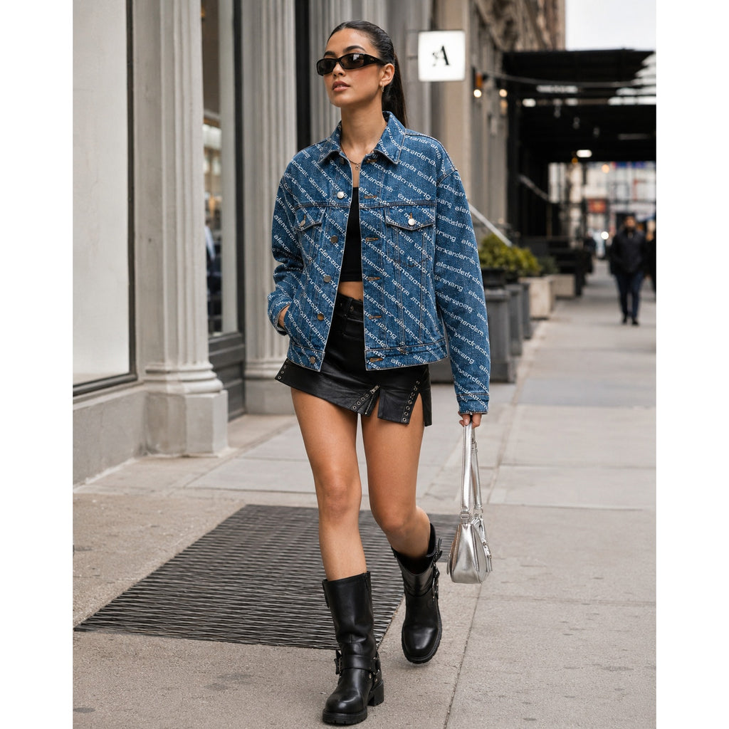 Pre-Loved Alexander Wang Falling Back Logo Indigo Blue Denim Jacket