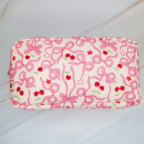 Cherry Bowtiful Everyday Cosmetic Case – Cute makeup bag with cherry and bow print