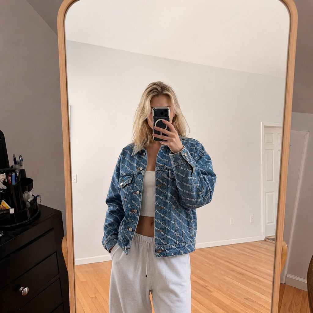 Pre-Loved Alexander Wang Falling Back Logo Indigo Blue Denim Jacket