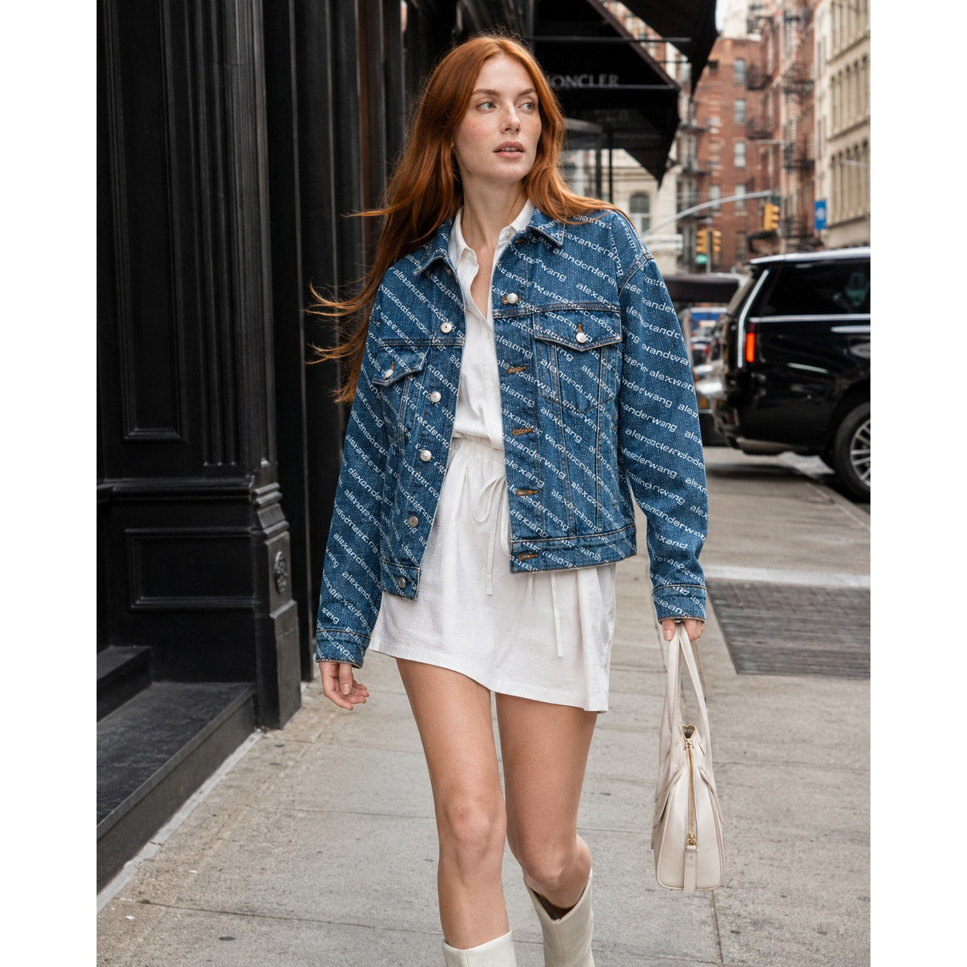 Pre-Loved Alexander Wang Falling Back Logo Indigo Blue Denim Jacket