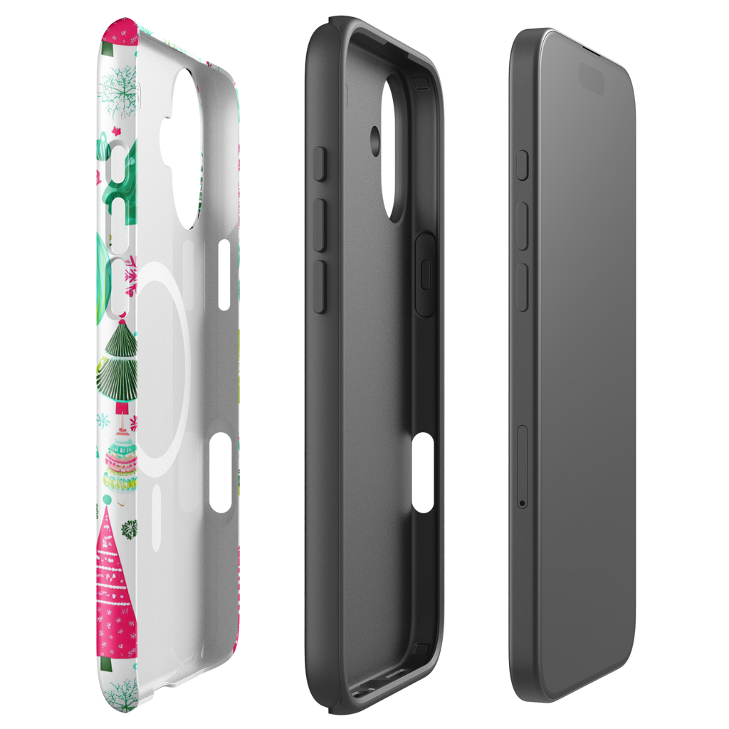 Cute Christmas Tree Pattern MagSafe® Tough Case for iPhone® 14, 15, 16 | Festive Holiday Cartoon Design