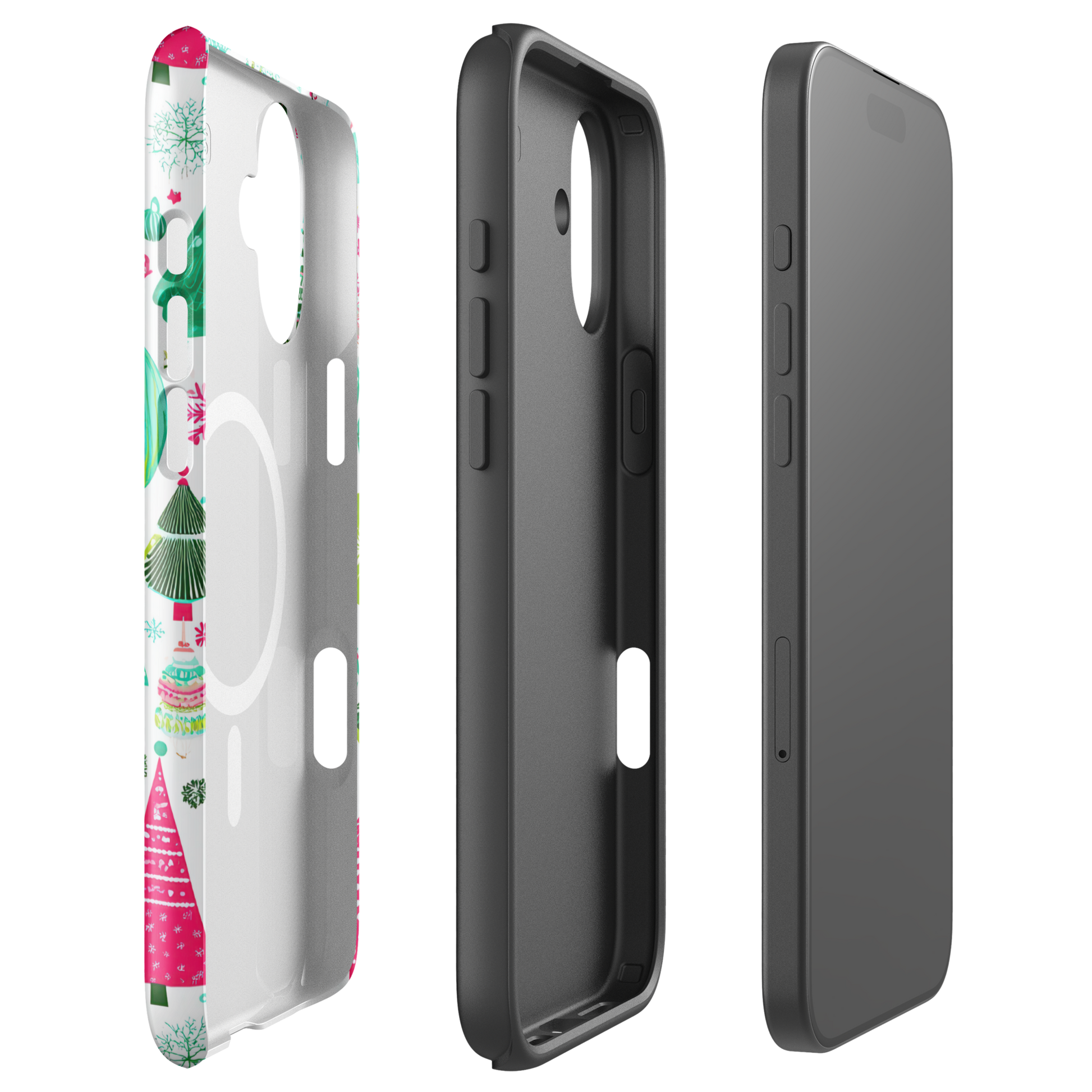 Cute Christmas Tree Pattern MagSafe® Tough Case for iPhone® 14, 15, 16 | Festive Holiday Cartoon Design