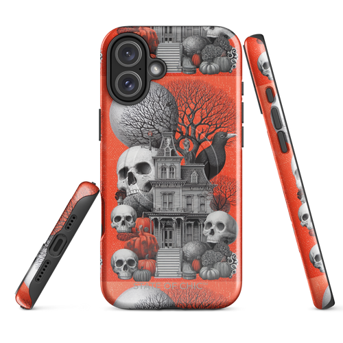 👻 Haunted House iPhone Case | MagSafe® Tough Cover with Creepy Tree, Cat & Pumpkins (14, 15, 16, 17)